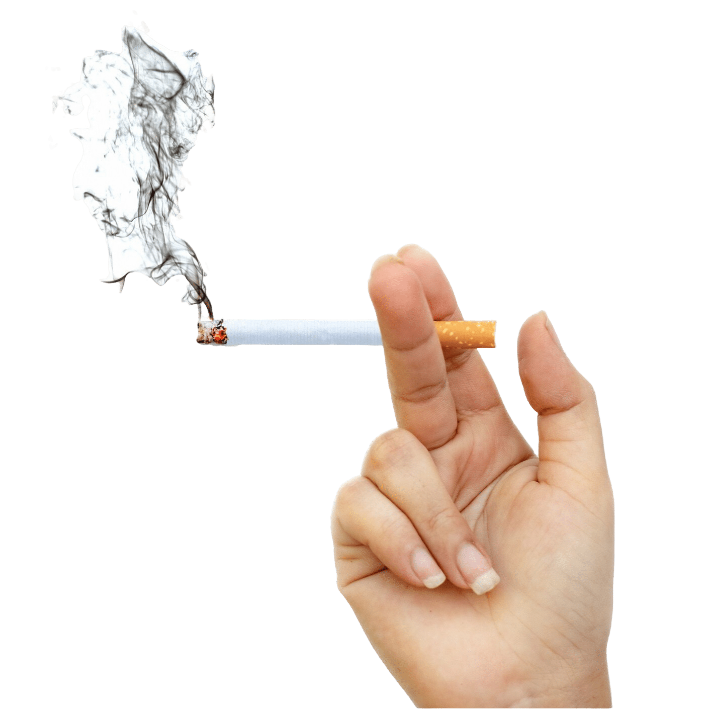 image cigarette burns with smoke lady s hand isolated white background - Hypnose Arrêt Tabac